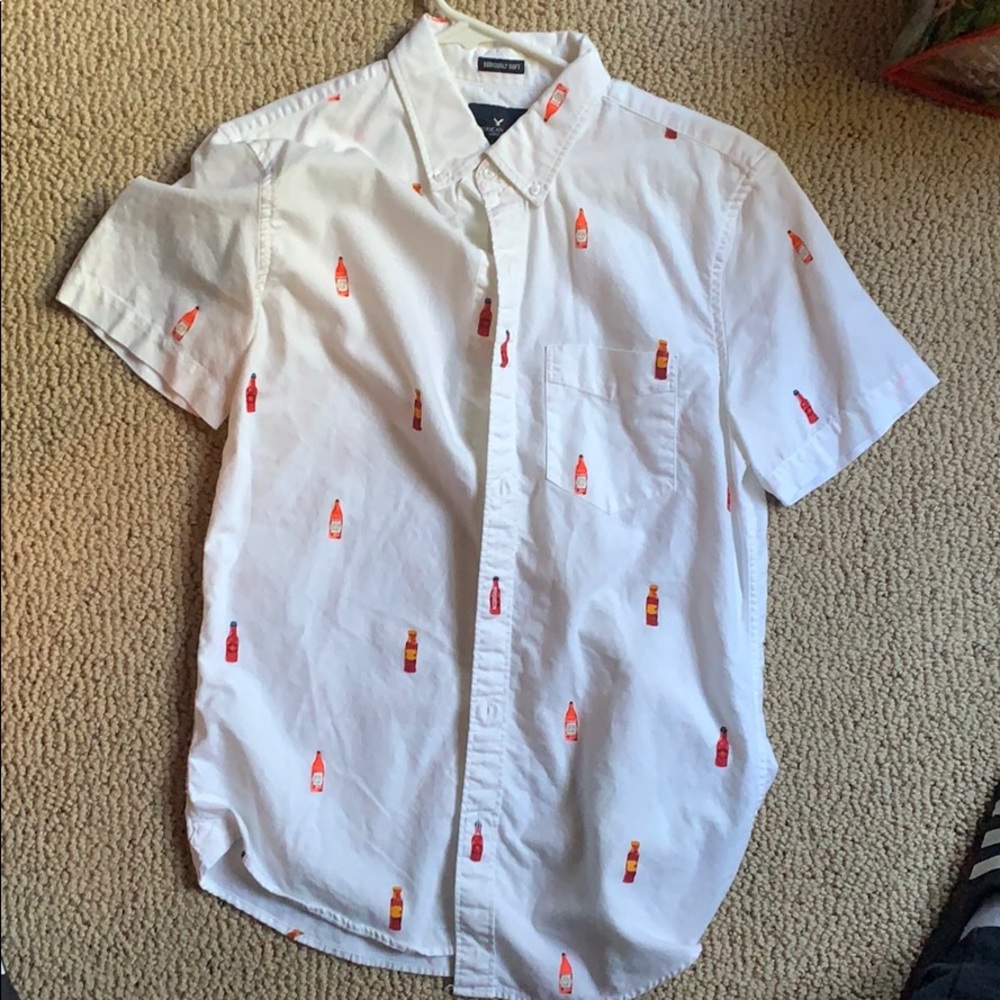 American eagle seriously soft hot sauce polo shirt